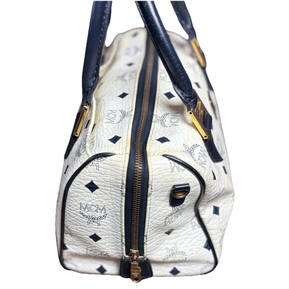 MCM Vintage Navy & White
Visetos Boston Leather Handbag w/Gold MCM Logo - Picture 10 of 16